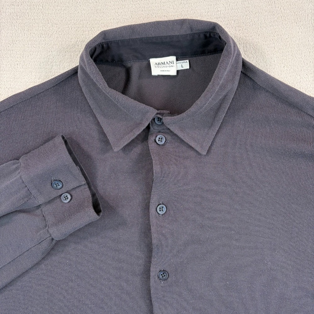 ARMANI COLLEZIONI Shirt Men Large‎ Grey Viscose Mesh Long Sleeve Made in Italy